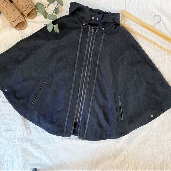 Wool Cape Jacket with Leather Details - Picture 3 of 9